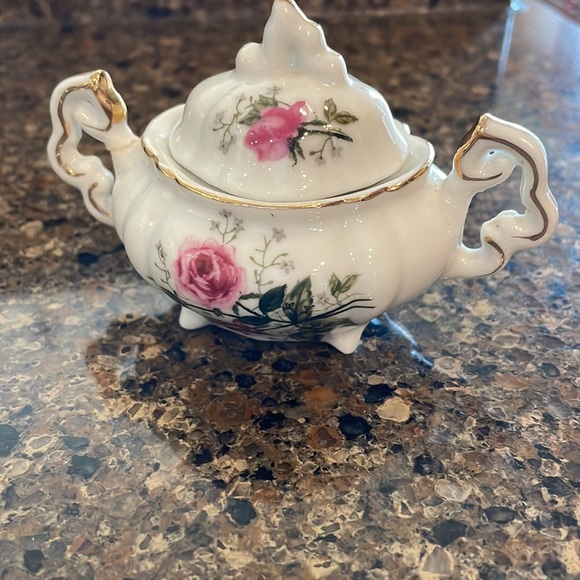 Vintage Lefton Rose Chintz Miniature Cream and Sugar set Pink Gold Trim Complete - Picture 5 of 13